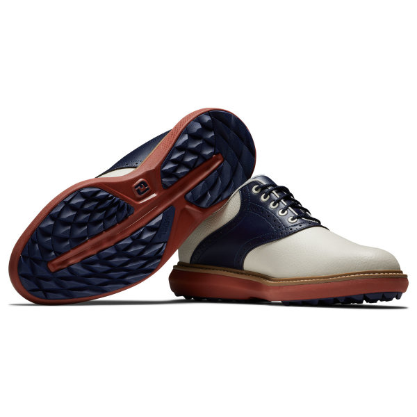 FootJoy Traditions Spikeless Golf-Schuh Herren Medium | tan-navy, rot