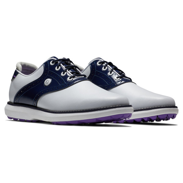 FootJoy Traditions Spikeless Golf-Schuh Damen Medium | white-navy, lila