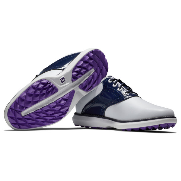 FootJoy Traditions Spikeless Golf-Schuh Damen Medium | white-navy, lila