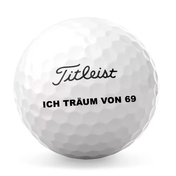 Titleist Pro V1 2023 Golf-Ball wei&szlig; 12 B&auml;lle mit Logo: ICH TR&Auml;UM VON 69