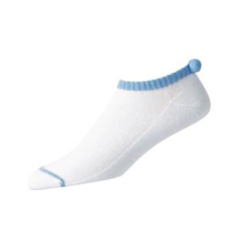 FootJoy ProDry Lightweight Pom Pom Golf-Socken Damen | weiß-himmelblau EU 36,5 - 40,5